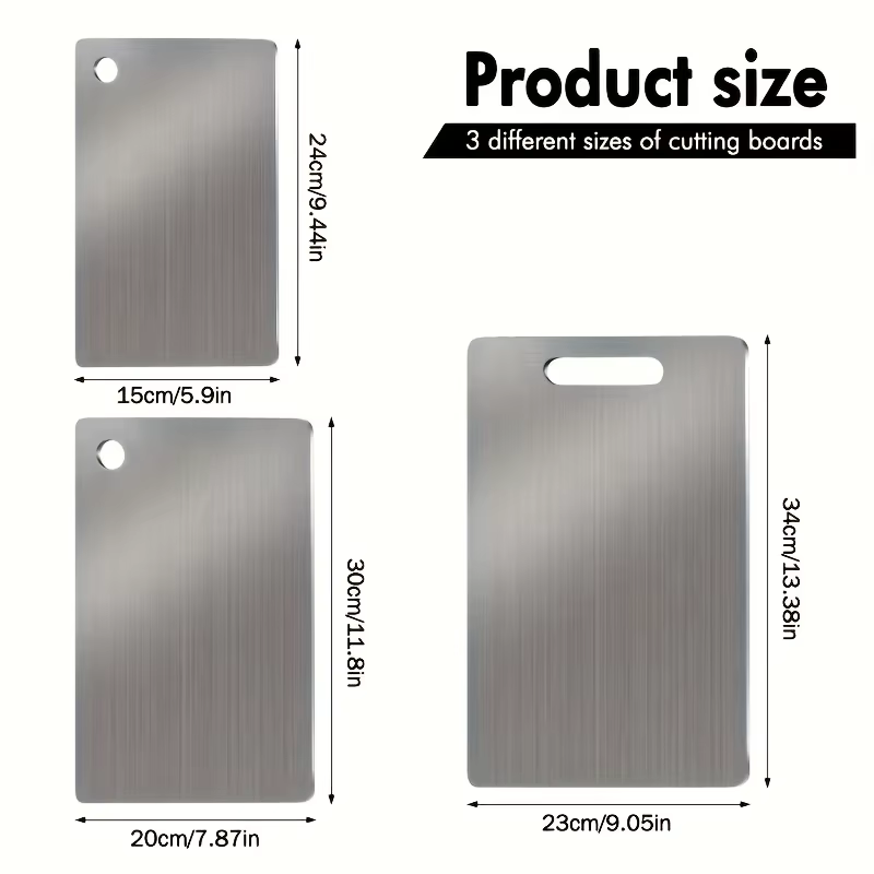 Planches à découper en acier inoxydable 3 pièces - Sans BPA, compatibles lave-vaisselle, antidérapan