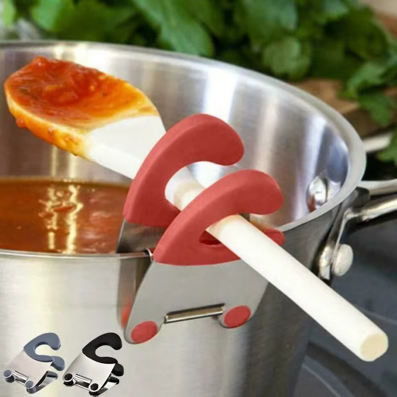Porte-cuillère à Pot, Clip de fixation Anti-brûlure, poignée en Silicone pour cuillère, spatule, fou