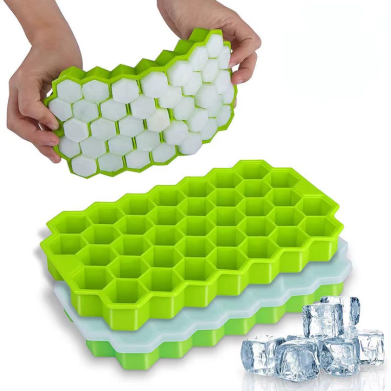 Bac à glace mobile 37 en nid d'abeille en silicone, avec couvercle amovible, moule à glaçons en sili