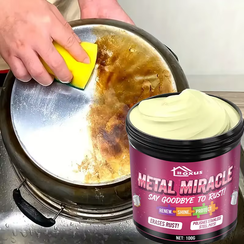 Pâte nettoyante puissante en acier inoxydable, élimine les taches noires brûlées, la graisse, la rou