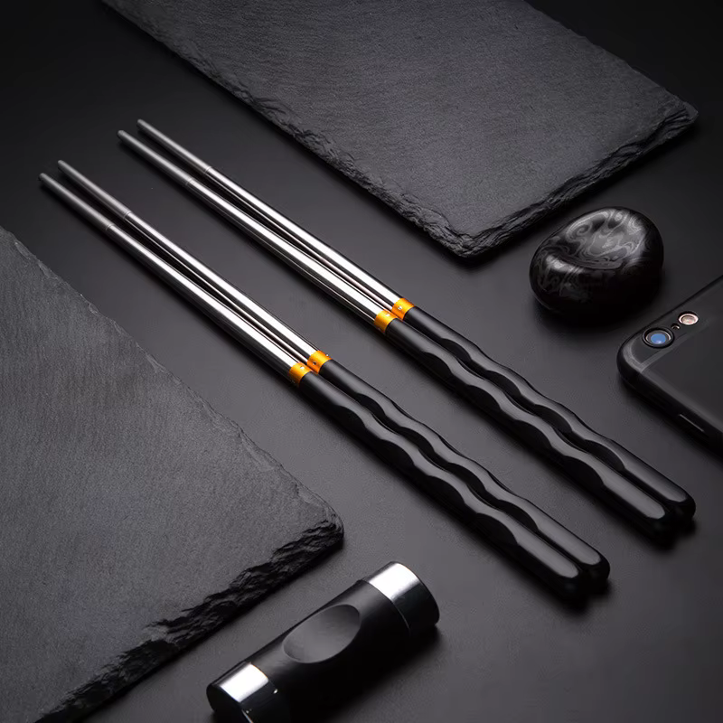 Baguettes chinoises en acier inoxydable, 1 paire, baguette japonaise, bâtons alimentaires en métal, 
