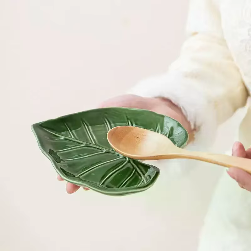 Porte-spatule en céramique, porte-cuillère de comptoir de cuisine, Design de feuilles mignonnes, por