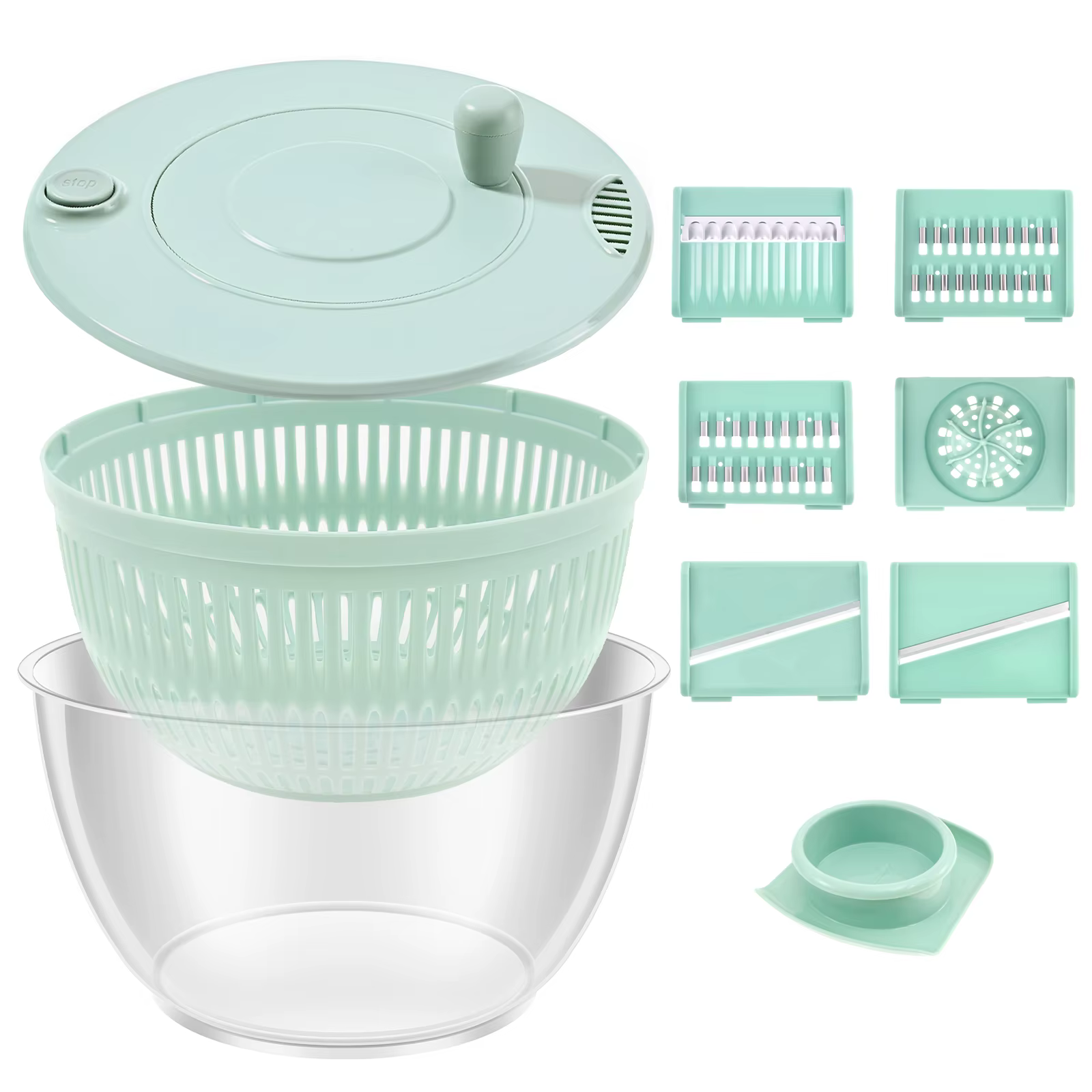 1 Essoreuse à salade en acier inoxydable/plastique, grande essoreuse à laitue avec lame, sécheur de 