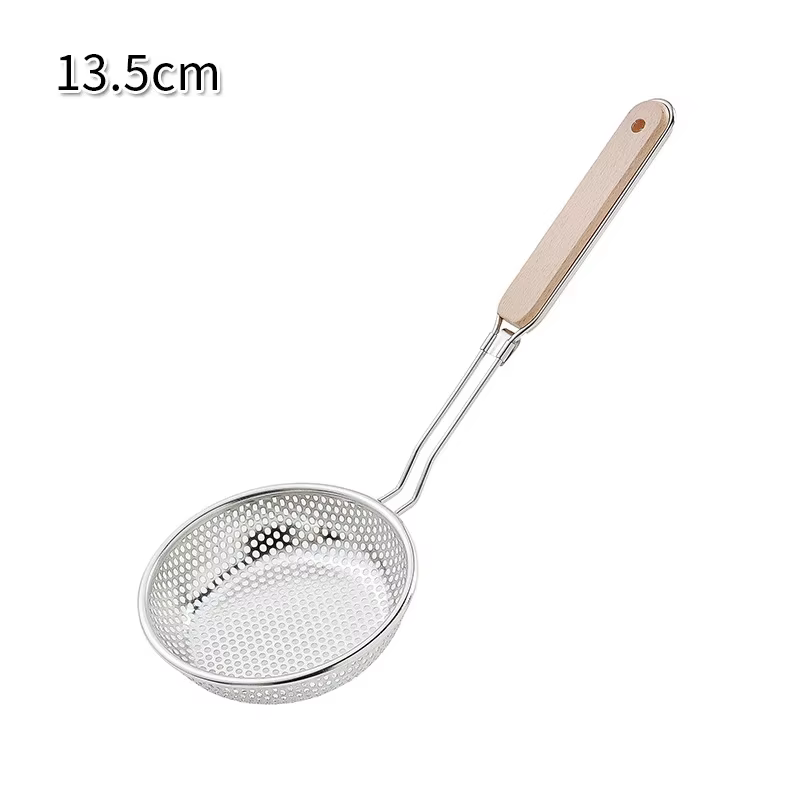 Écumoire à main en acier inoxydable, manche en bois, nourriture frite dans la cuisine, filtre, passo