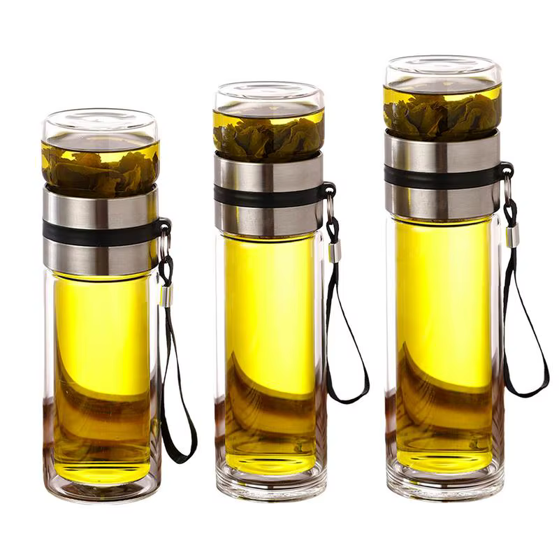 Bouteille d'infuseur à thé en verre portable, tasse de voyage anti-fuite, tasse à thé à double paroi