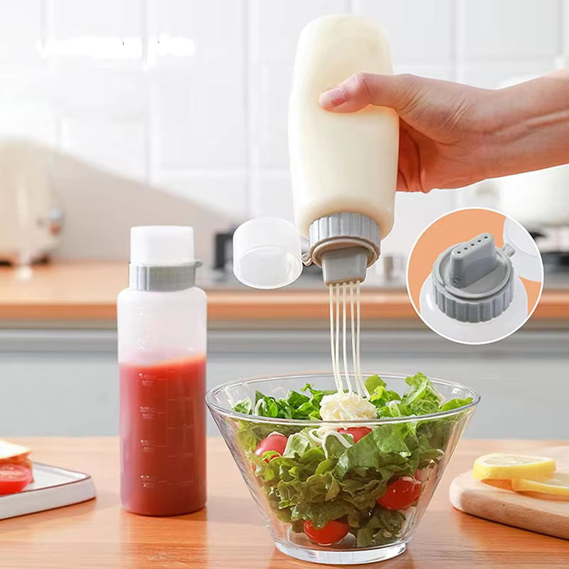 Bouteille à presser pour condiments, 350ml, 5 trous, bouteille de moutarde pour Ketchup de cuisine, 