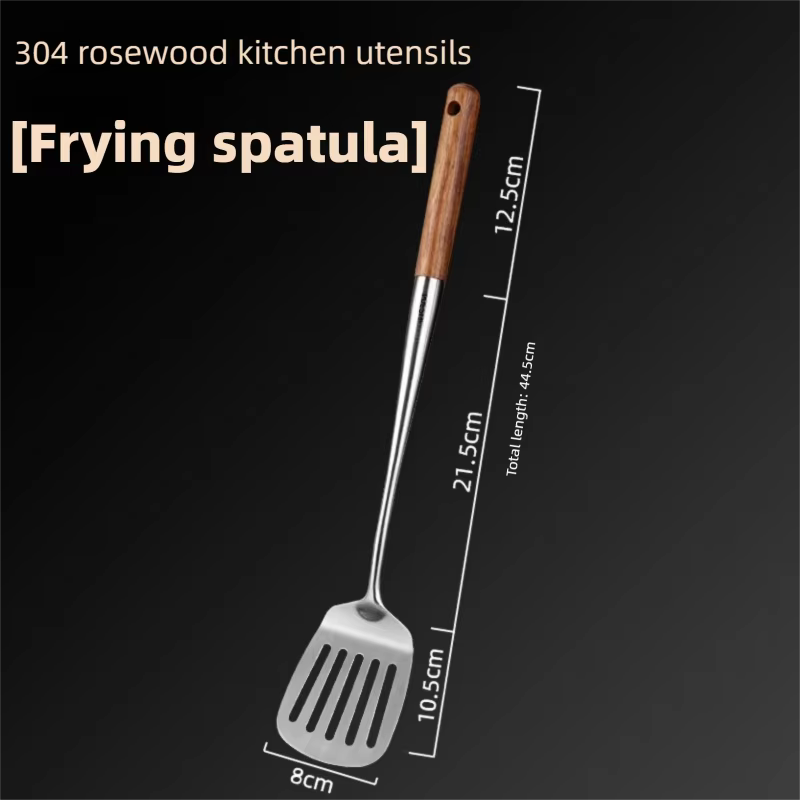 Spatule à poisson en acier inoxydable, poêle à œufs, cuillère antiadhésive, Long manche en bois, pel