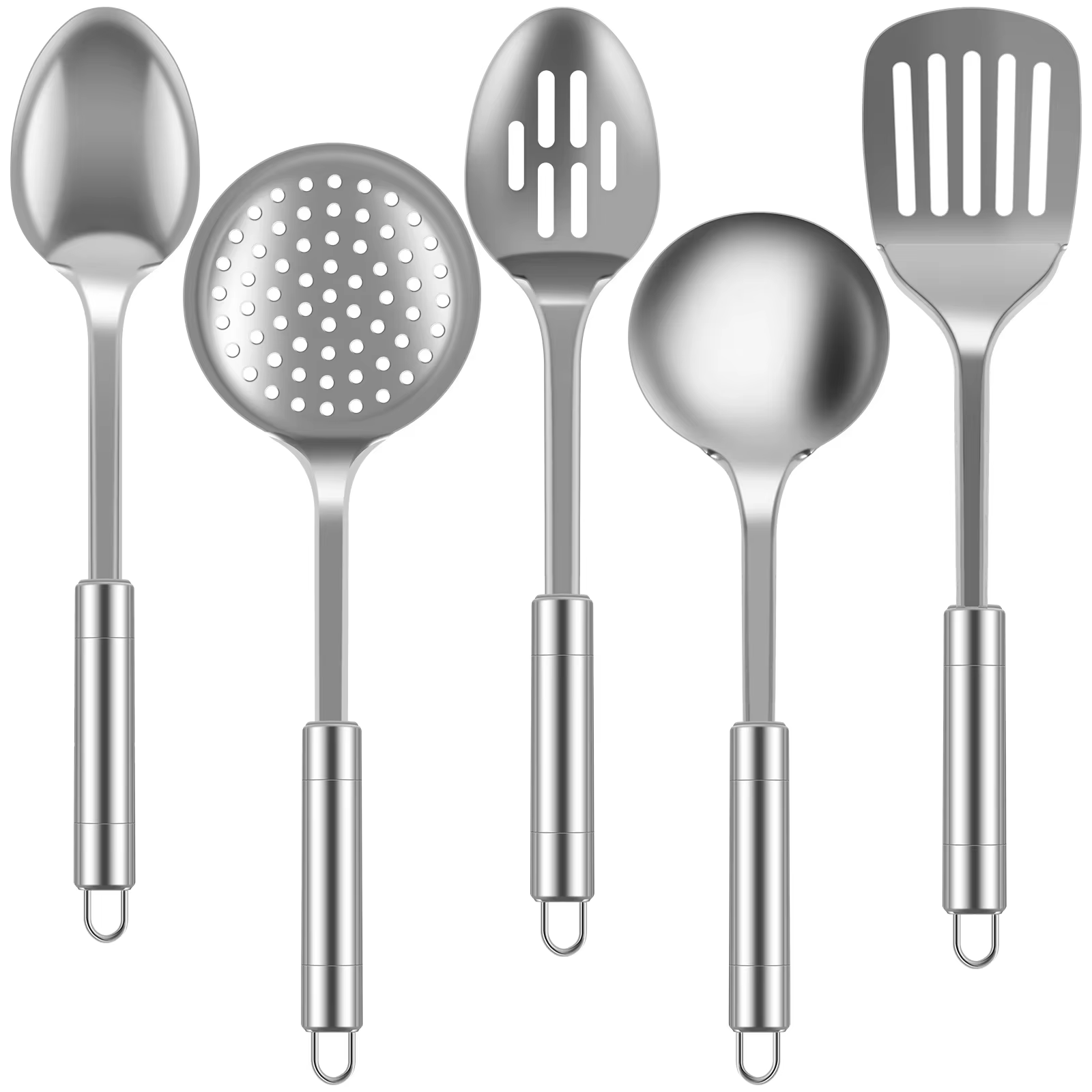 Ensemble d'ustensiles de cuisine, 5 pièces, cuillères en acier inoxydable, spatule avec poignée ergo