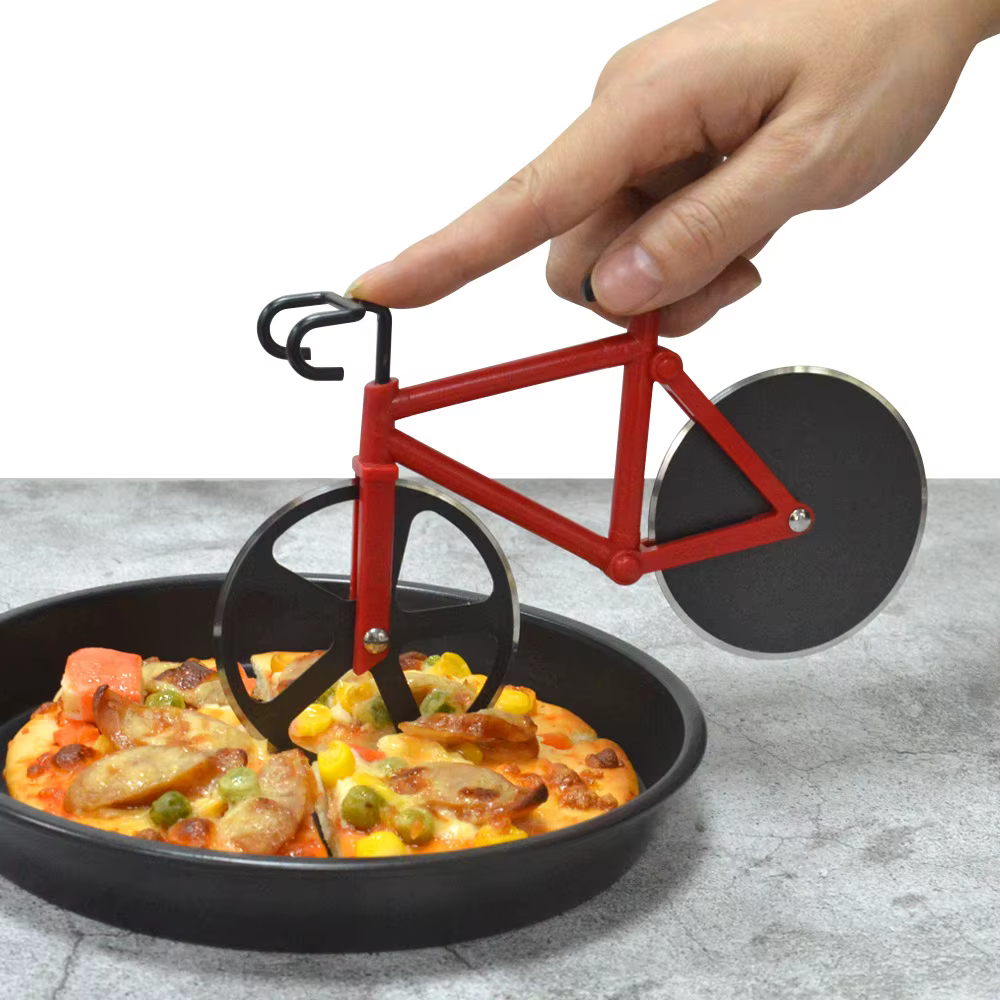 Couteau à pizza en acier inoxydable en forme de vélo à deux roues, outil de coupe de pizza, vélo ron