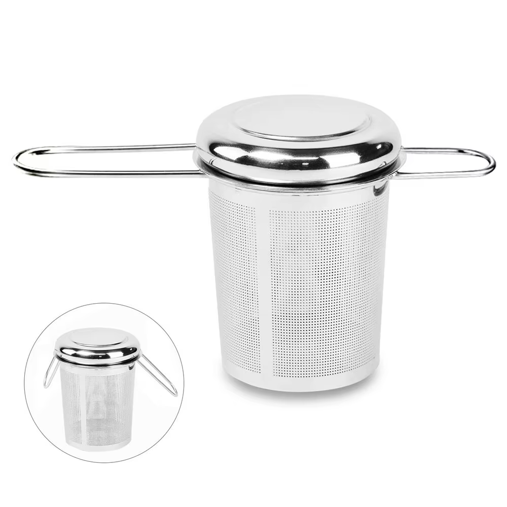 Infuseur à thé en maille d'acier inoxydable avec couvercle, passoire de tasse réutilisable, filtre à