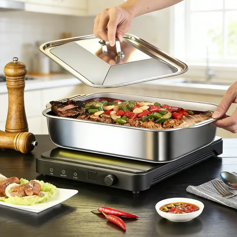 Plateau de barbecue avec couvercle, 1 pièce, grille de barbecue ronde, plateau pour griller le poiss