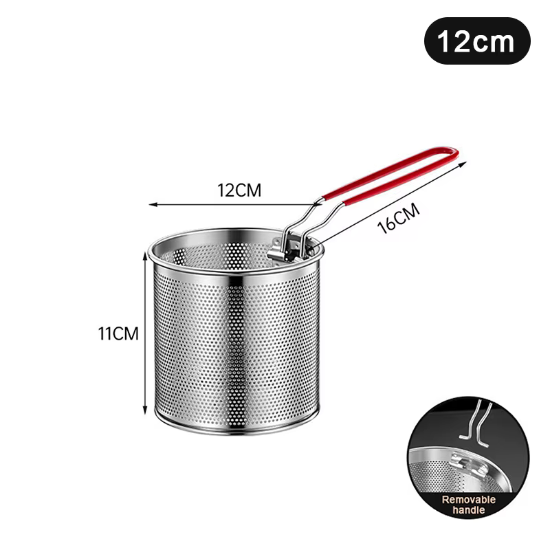 Panier à frire de cuisine en maille frite en acier inoxydable, panier de cuisson, poêle à frire, pas