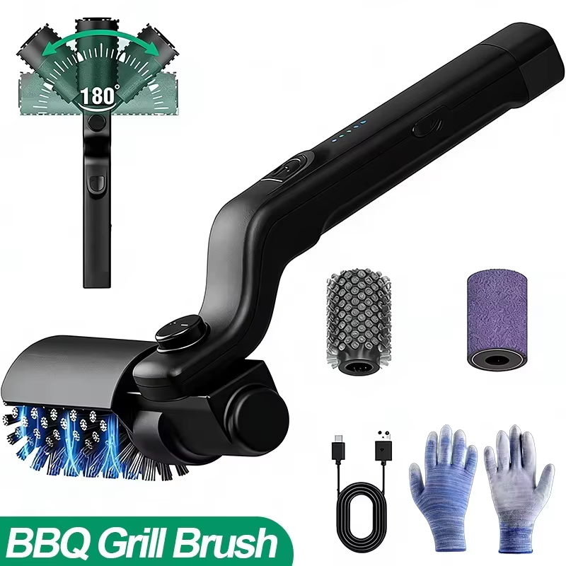 Brosse de nettoyage électrique pour barbecue avec 2 brosses en acier inoxydable, sans fil, 180° °   