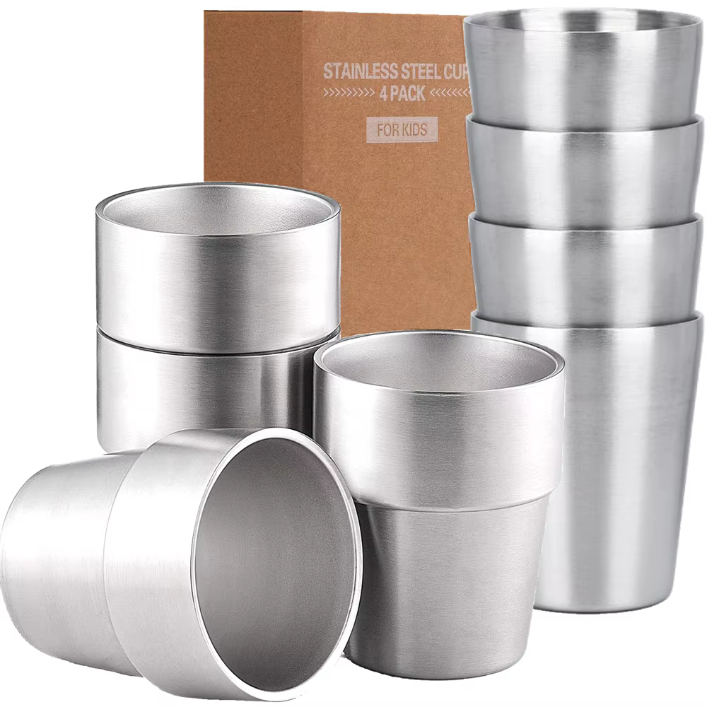 Verres à boire isolés à double paroi en acier inoxydable, 10oz, standard 6oz, métal, empilable, voya