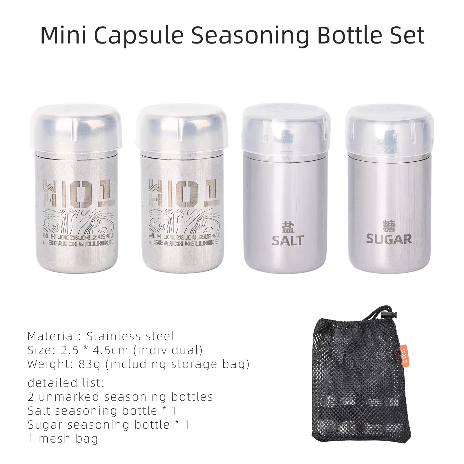 Ensemble de mini-bouteilles à épices WELLHIKE, salière et sucrier portables pour le camping et la ra