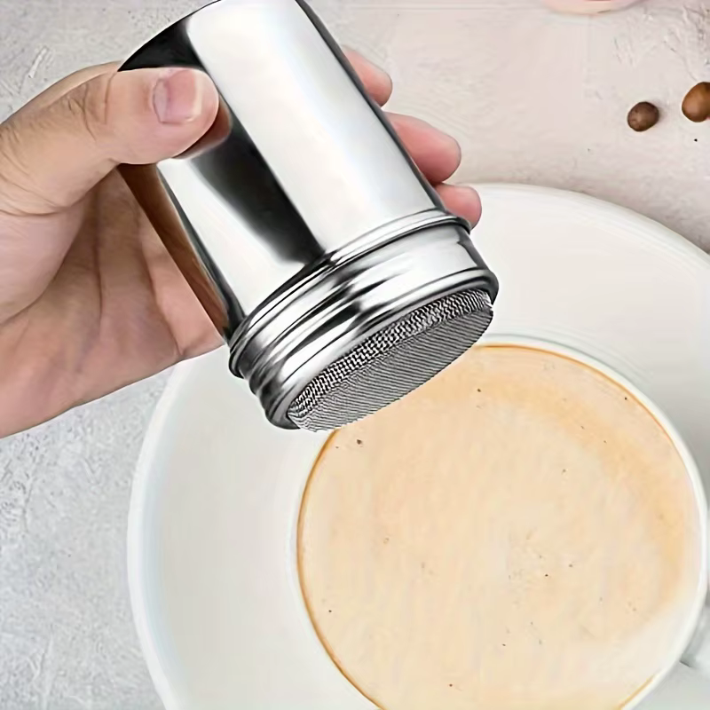 Une boîte de sucre de glaçage en poudre d'acier inoxydable, maille fine, avec couvercle, pour Soda, 