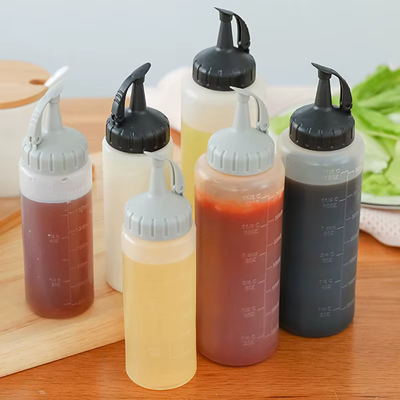 Grands bouteilles de condiments à presser de 175ML/350ML, avec buses, Ketchup, Sauces barbecue, bout
