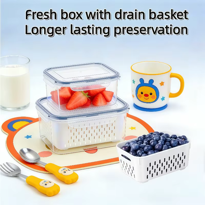 Lot de 6 Contenants de Rangement Grande Capacité pour Fruits avec Passoire Amovible pour Réfrigérate