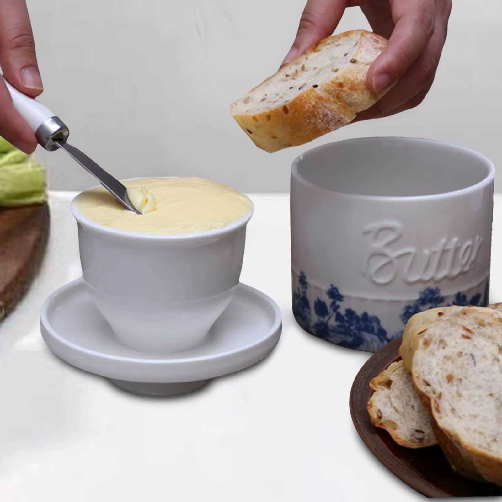 Pot à beurre français en céramique avec couvercle pour beurre frais et tartinable, idéal pour la mai