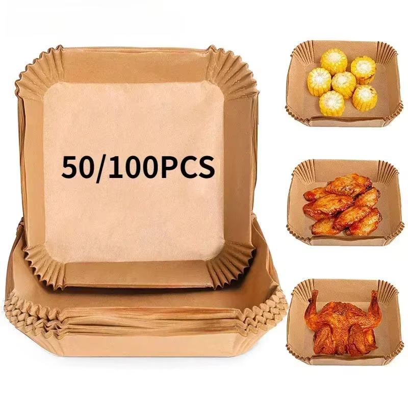 Papier jetable pour friteuse à Air, 50/100 pièces, carré et rond, plaque de cuisson pour Barbecue, t