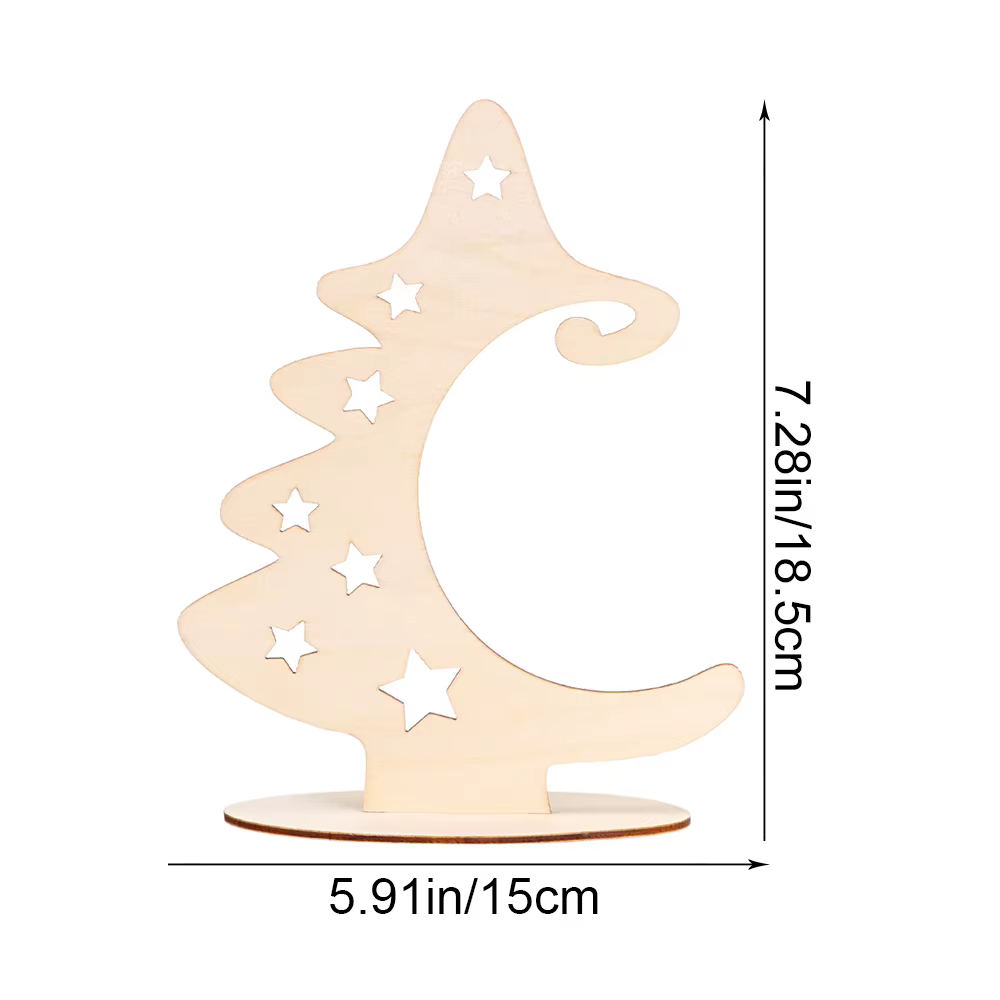 Tranches de bois de Noël avec support, artisanat d'arbre de Noël créatif, ornements d'étoile, décora