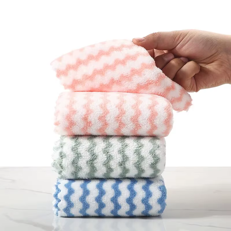 Lingettes de cuisine en velours de corail, 20 pièces, Design ondulé, lingettes absorbantes épaisses 