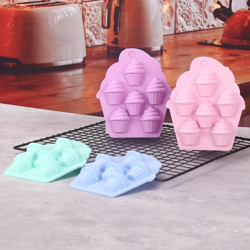 Moule en silicone 6 trous en forme de crème glacée ou de sorbet Moule à pâtisserie Muffin Cup Patter