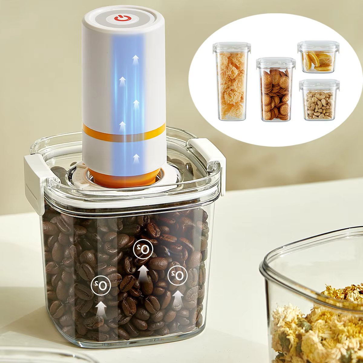Réservoir scellé sous vide pour grains de café, pot sous vide pour céréales de cuisine, récipient he