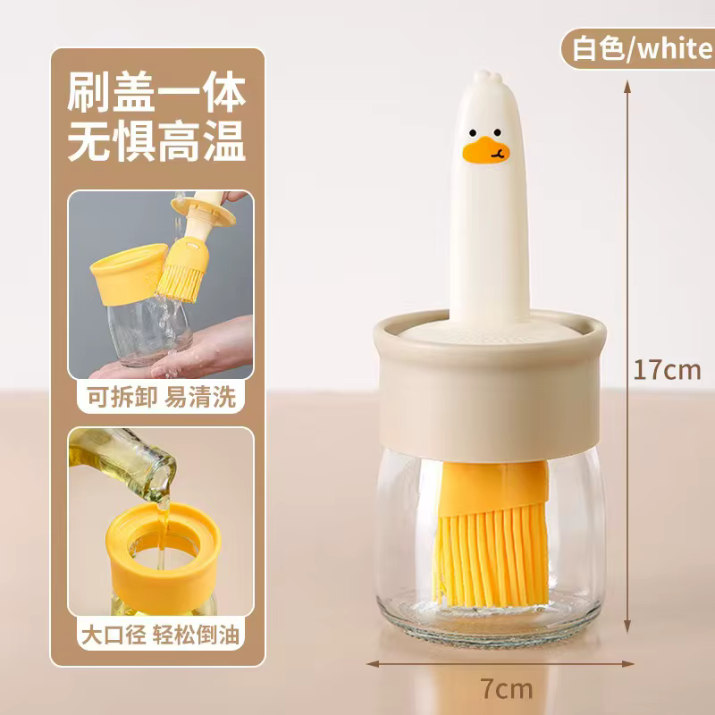 Bouteille à huile en verre, pot à huile intégré avec brosse en silicone de qualité alimentaire, pot
