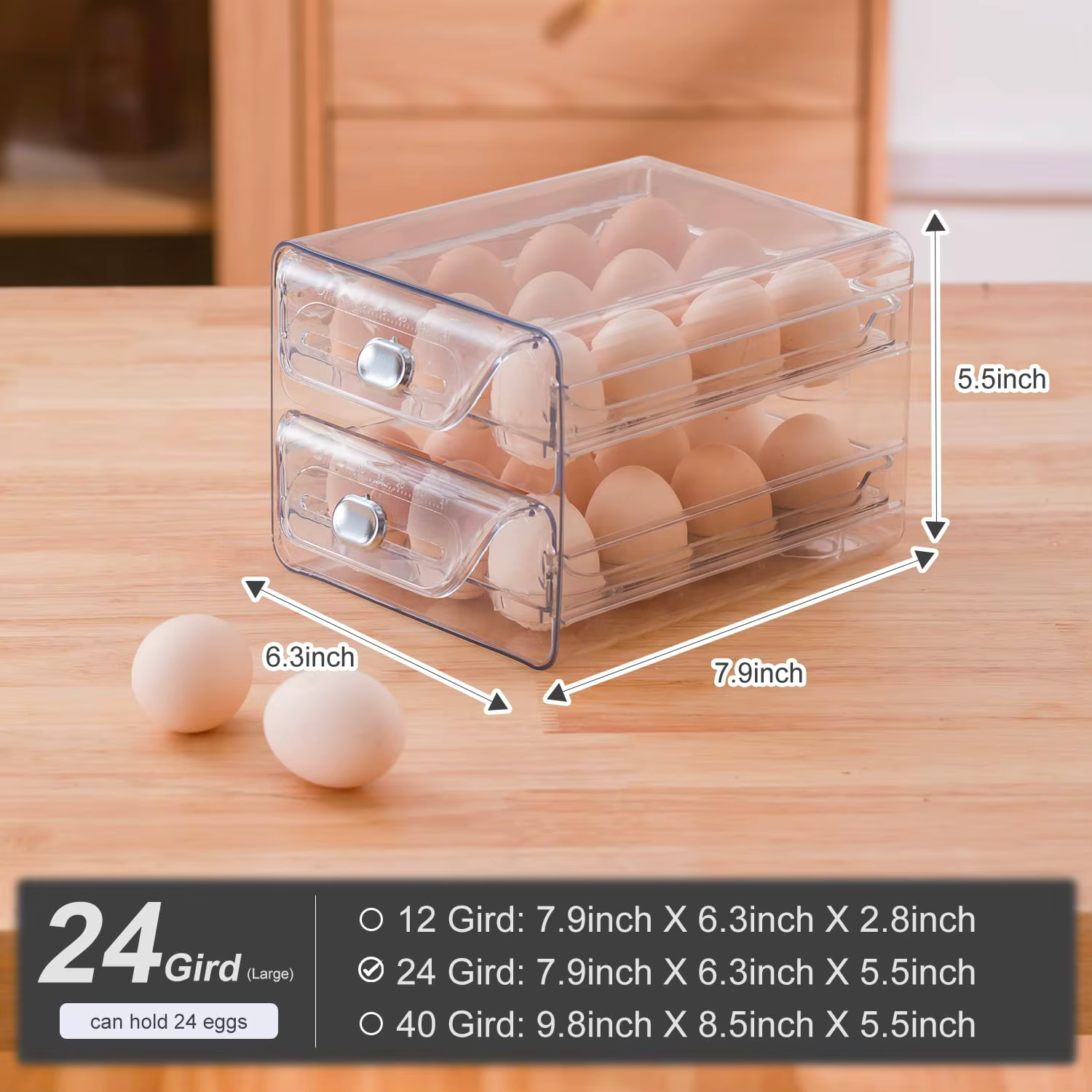 Porte-œufs pour organisateur de tiroir de réfrigérateur avec échelle de temps, boîte de rangement tr