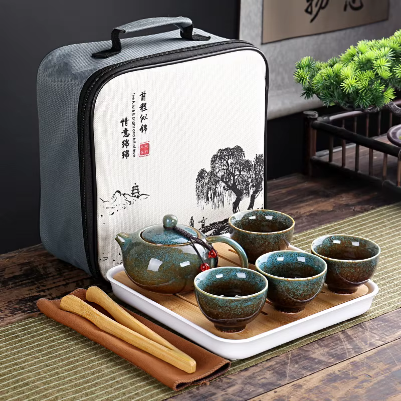 Avec sac de voyage 4 tasses service à thé Kung Fu chinois ensemble de voyage théière Portable en cér
