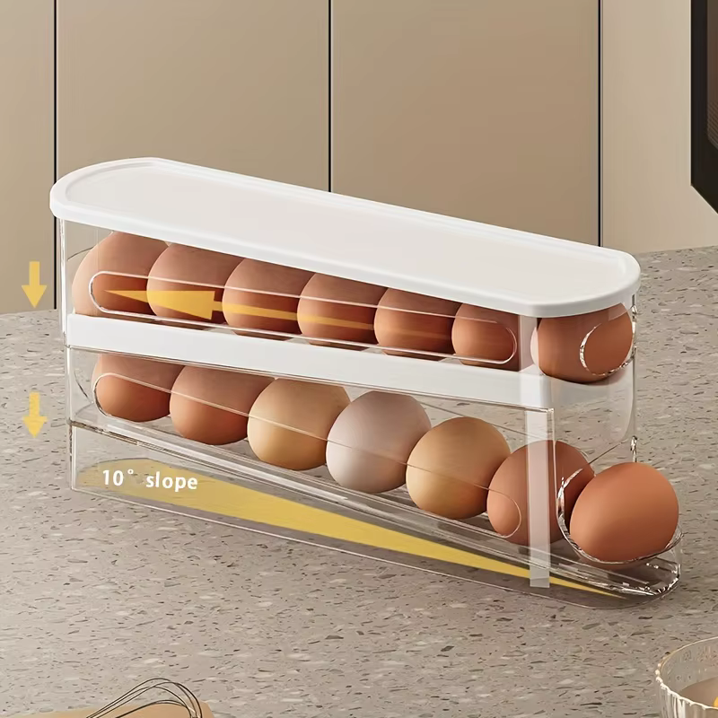 Boîte de rangement d'œufs à glissière automatique, design rabattable, conteneur pour œufs frais, cap