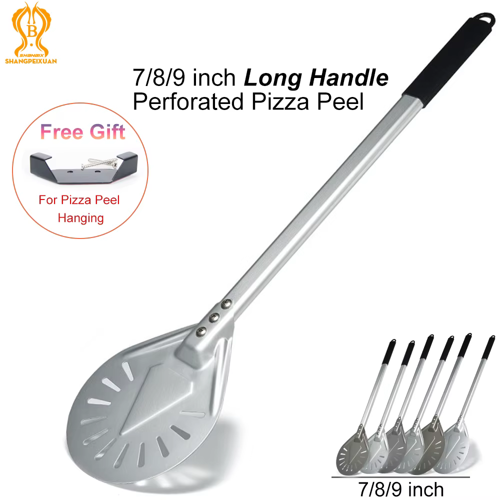 SHANGPEIXUAN Spatule à pizza perforée à long manche de 7/8/9 pouces, pelle à pizza en aluminium avec