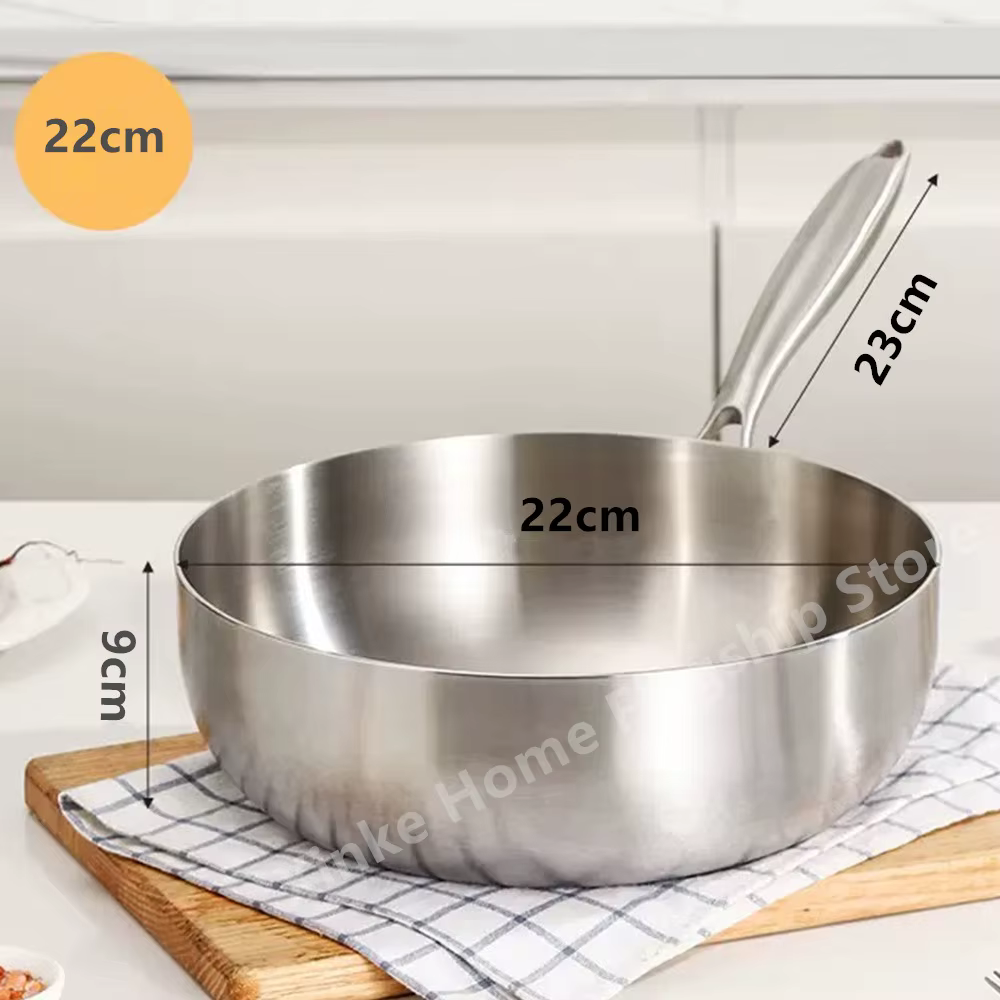 Poêle à frire en acier inoxydable 316, Wok approfondisé, poêle antiadhésive non revêtue, cuisinière 