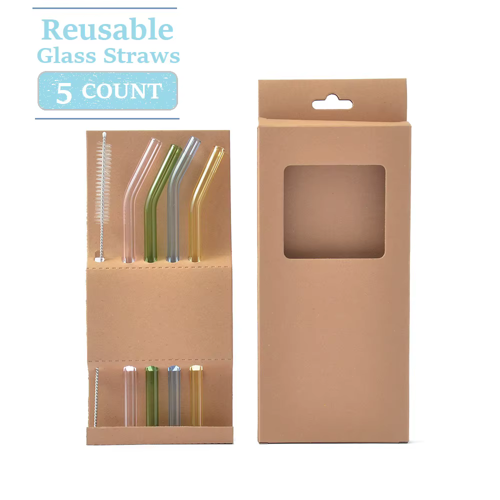 Ensemble de pailles en verre réutilisables colorées pour jus/boisson/smoothie/shampooing, lavables a