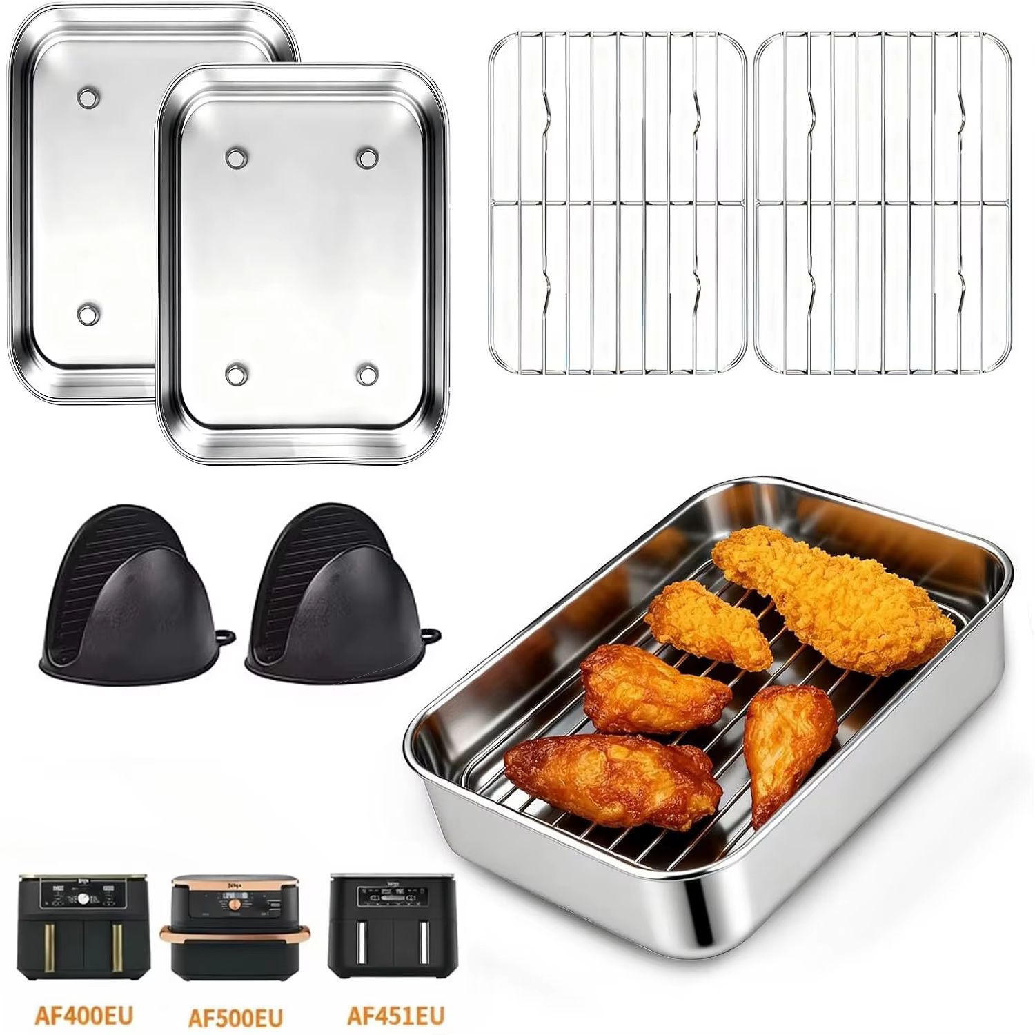 Plat à four en acier inoxydable pour friteuse à air, moule de cuisson rectangulaire en acier inoxyda