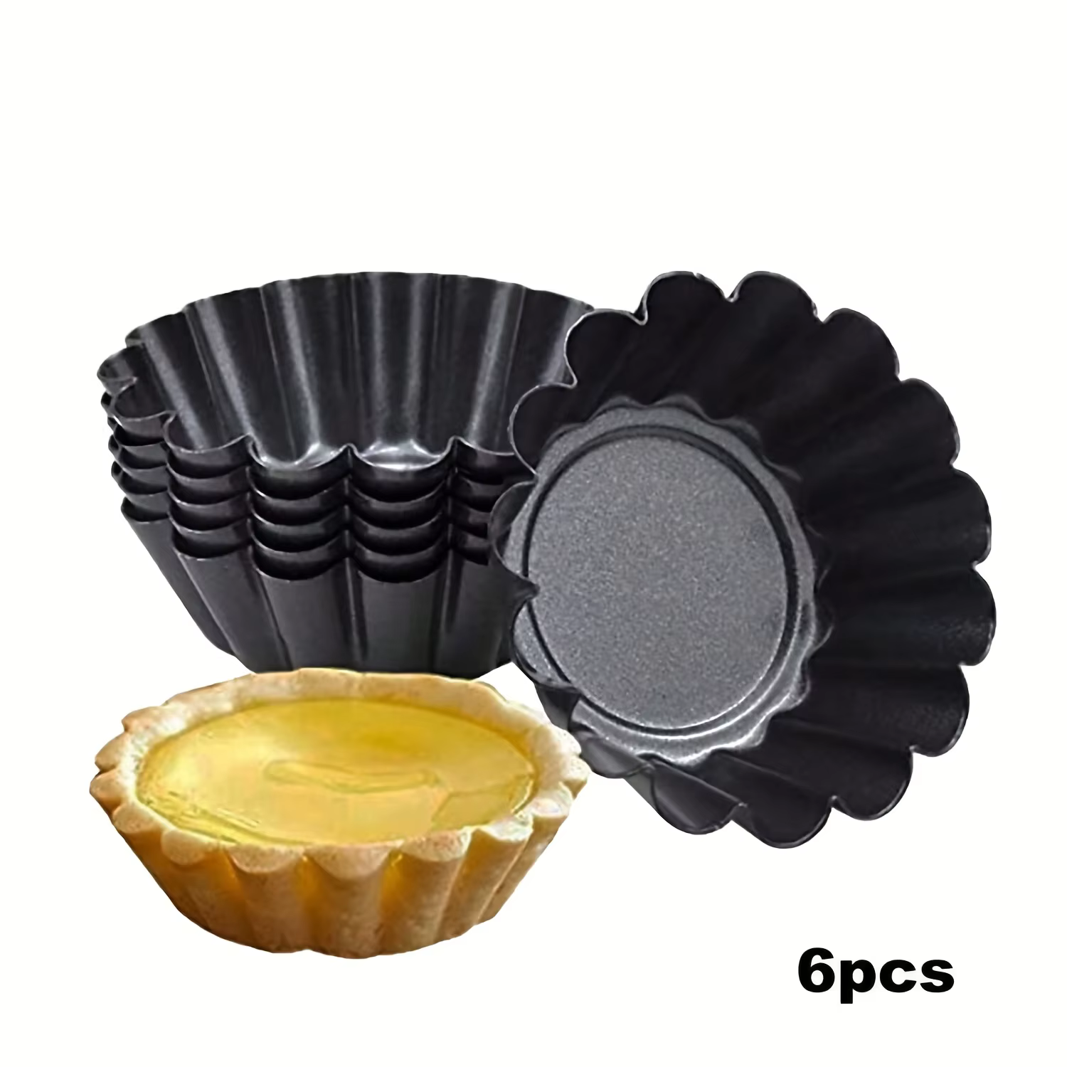 6 moules à tarte |   Moules à gâteaux en acier au carbone antiadhésifs pour tartes aux œufs, gâteaux