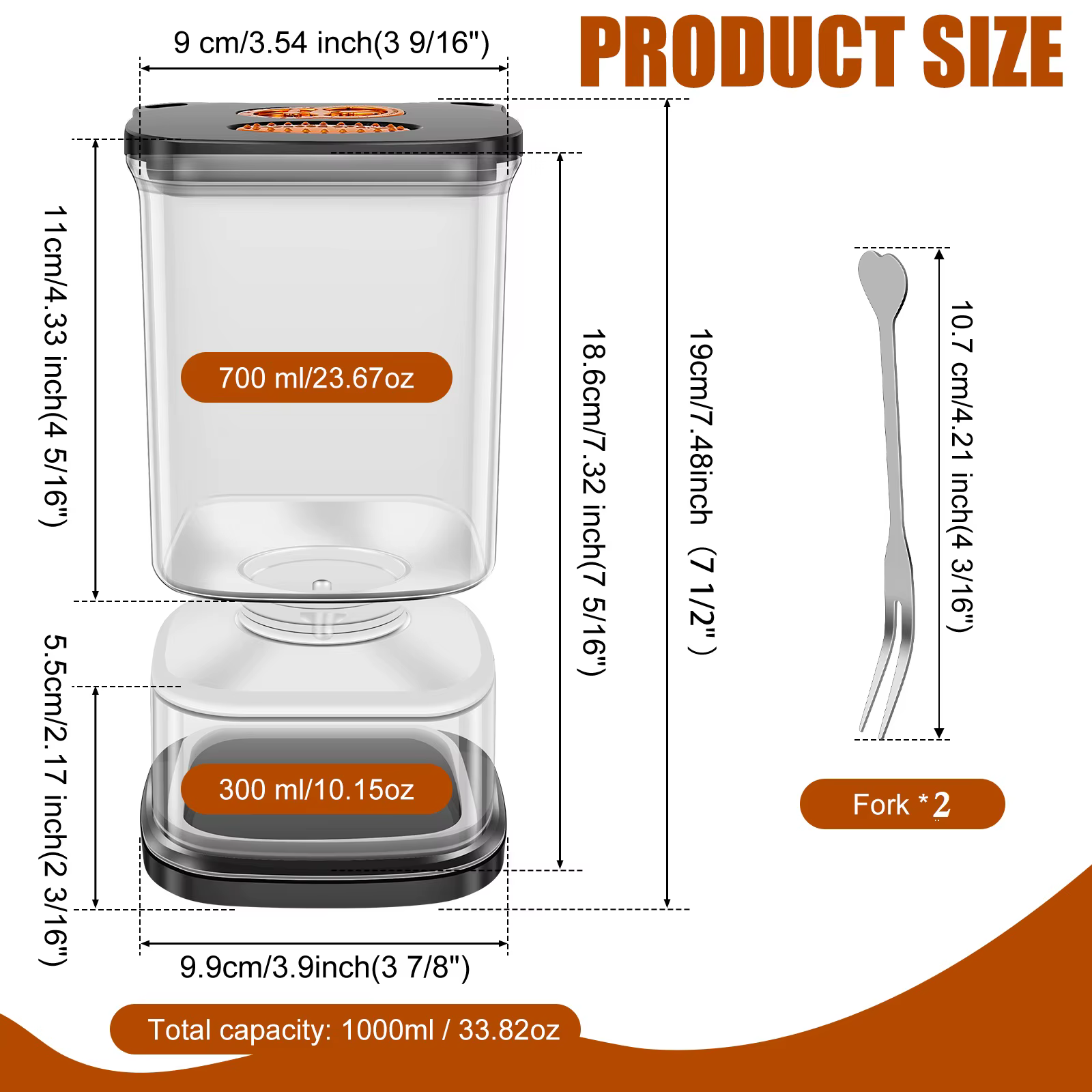 Pot à cornichons Flip Pickle Jar, capacité totale 33,82 oz, transparent, avec fourchette et minuteur