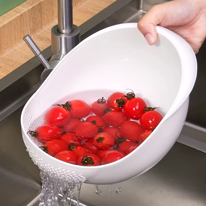 Tamis à riz, passoire en plastique, panier de vidange de cuisine avec poignées, bol à riz, panier de
