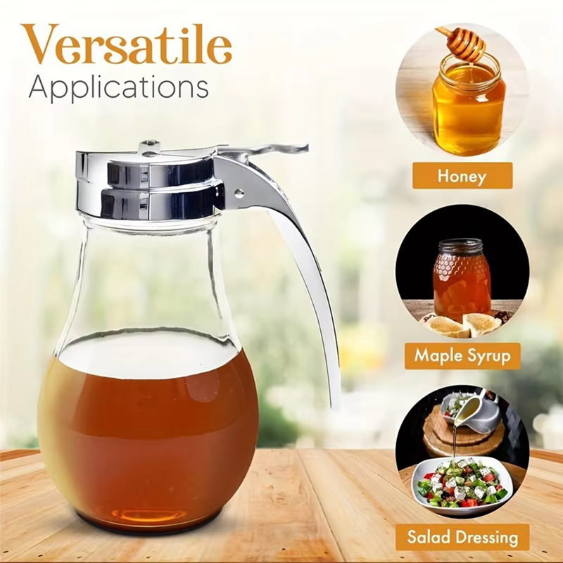 Bouteille de sirop en verre AT21, conception sans goutte pour sirop d'érable, distributeur de miel, 