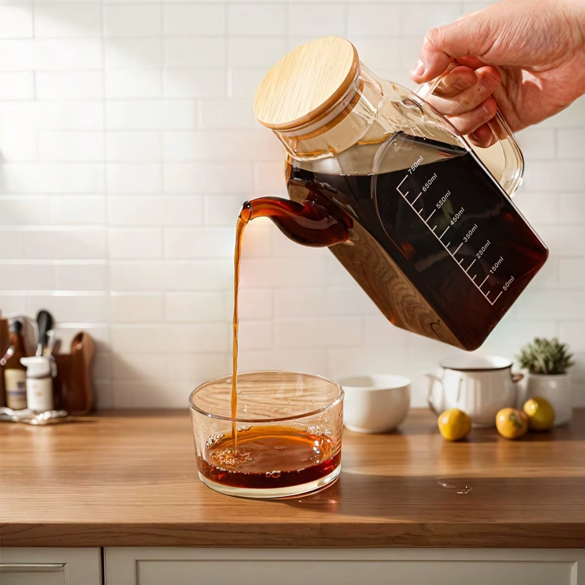 Pot à huile en verre de 1000ml, Pot à vinaigre de grande capacité avec couvercle avec marquages de m