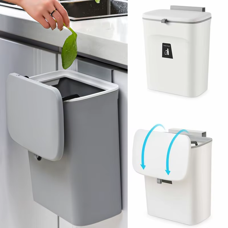Poubelle suspendue avec couvercle, grande capacité, cuisine, recyclage, panier poubelle, porte d'arm