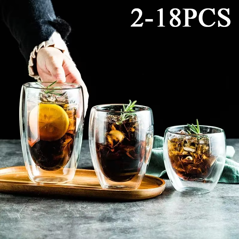 Tasse en verre Borosilicate à Double paroi, résistante à la chaleur, pour thé, lait, jus, café, eau,