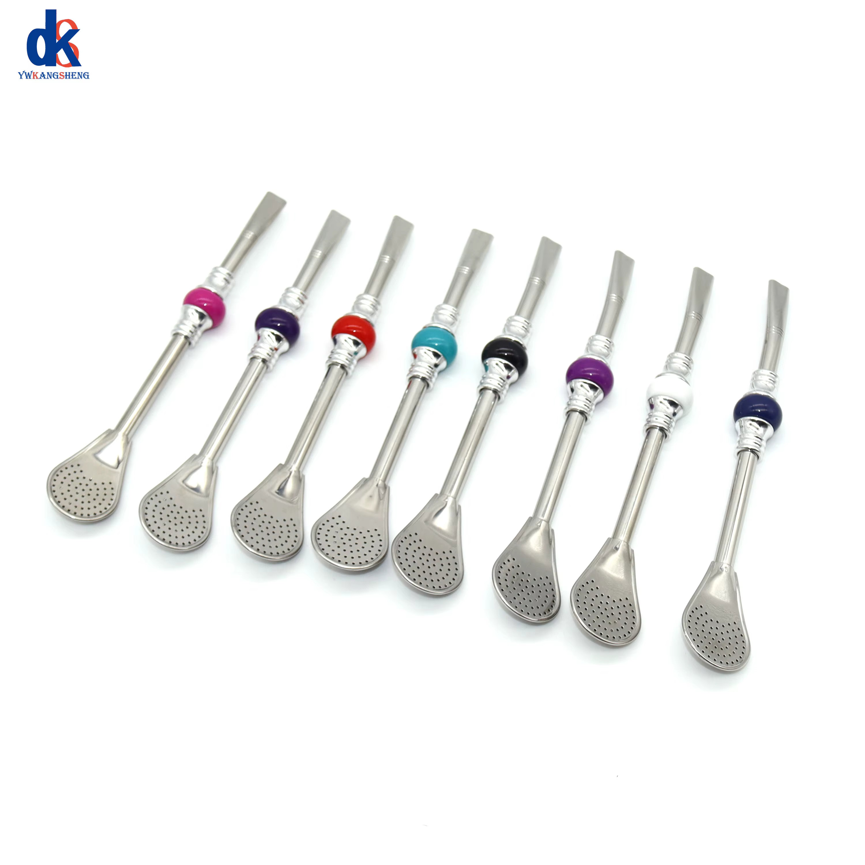 Cuillère à paille en acier inoxydable 304, 16cm 19cm, perle colorée, filtre à thé, Yerba Mate Bombil