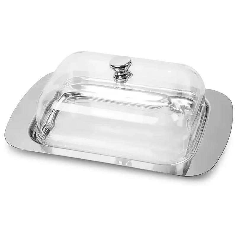 Assiettes à beurre en acier inoxydable, plat de rangement au fromage solide avec couvercle, assiette