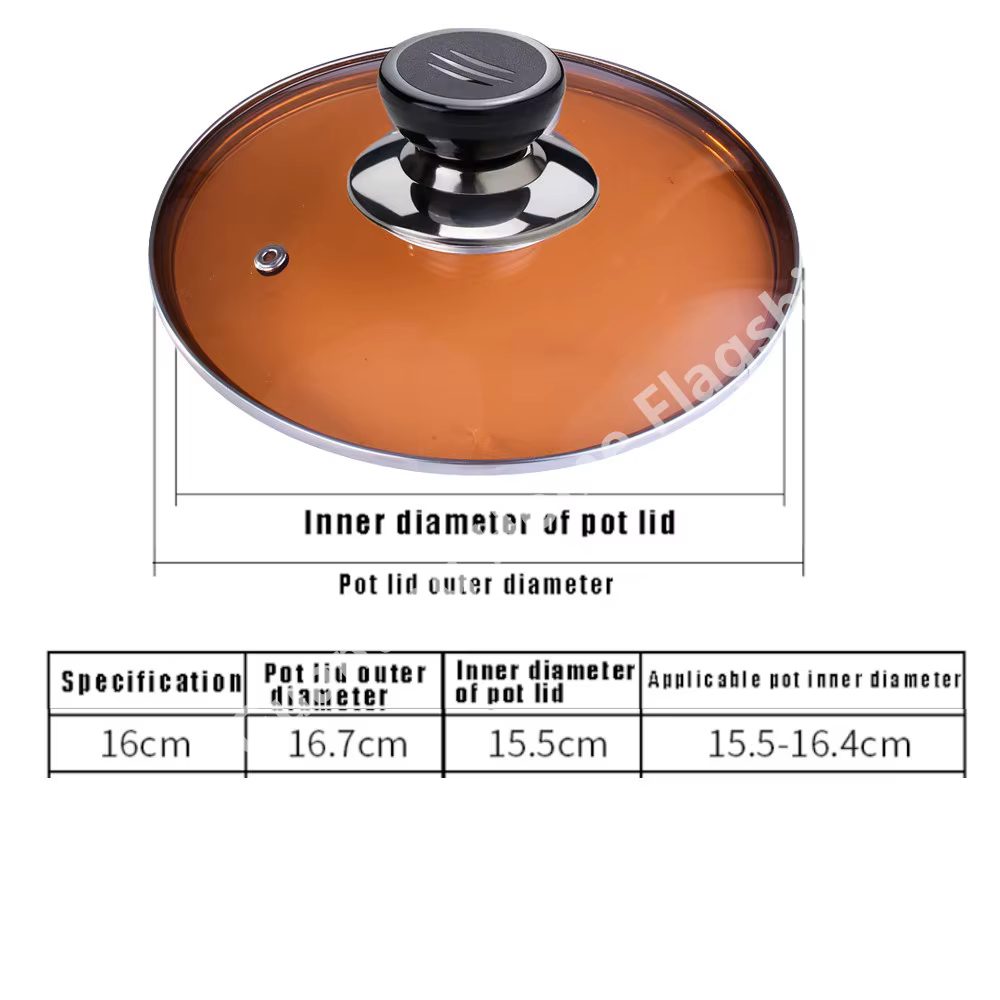Couvercle en verre marron de 16 à 32cm avec bordure en acier inoxydable et couvercle de casserole de