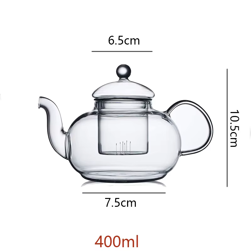 Théière en verre transparent de 400/600/1000ml, avec infuseur, théière, cuisinière, feuilles mobiles