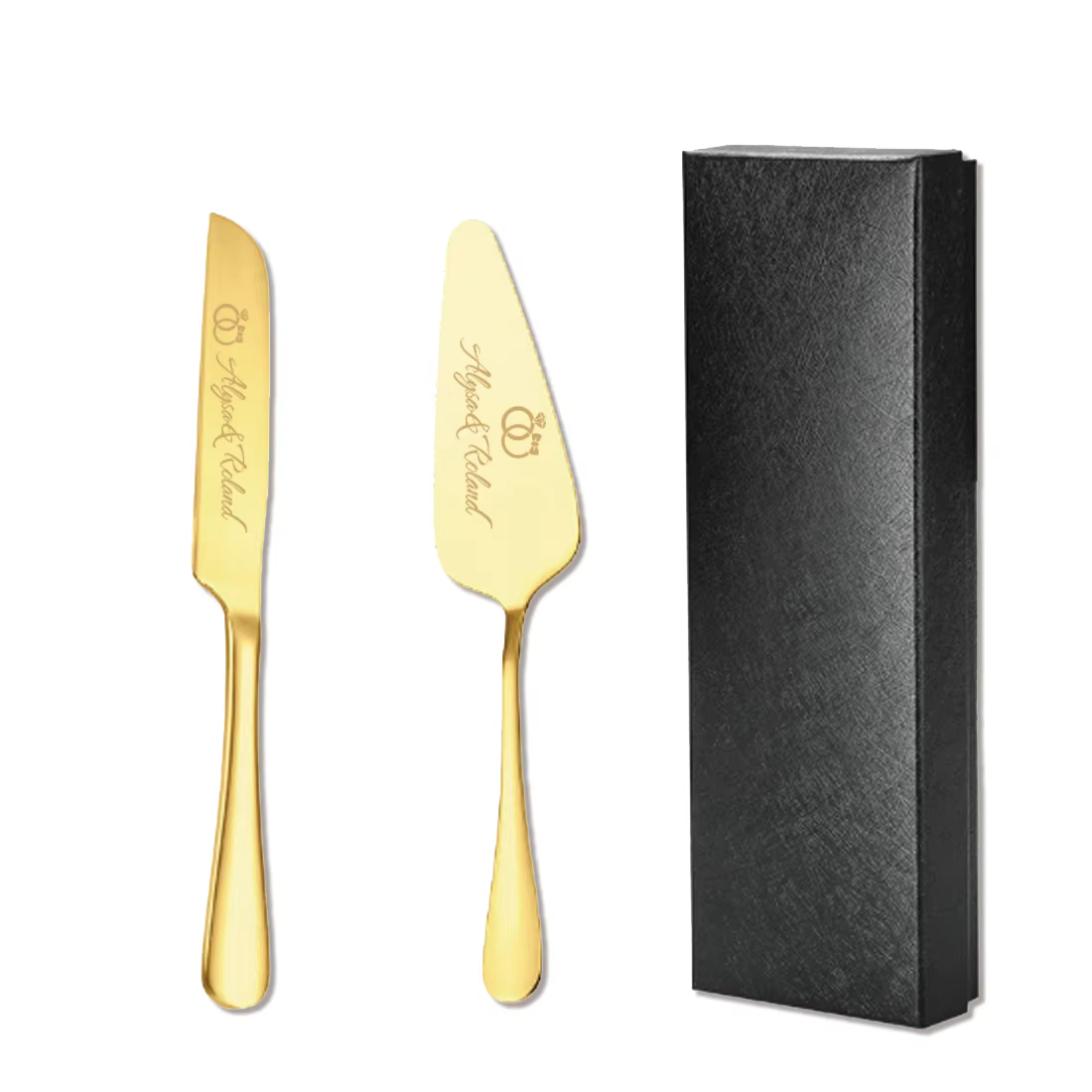 Ensemble de couteau et spatule à gâteau personnalisés avec texte gravé, outils à dessert personnalis