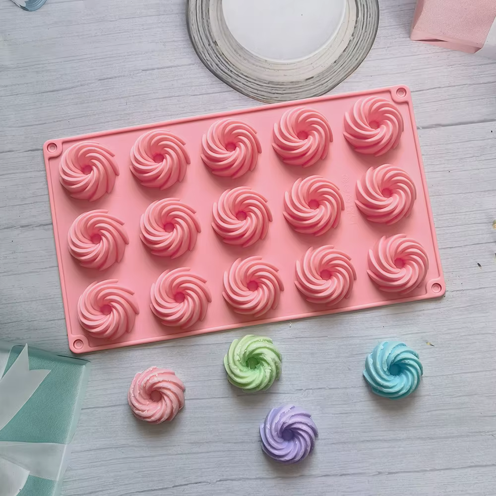 Moule à gâteau en Silicone en forme de spirale à 15 trous, Mousse, Dessert, cuisson de beignets au c
