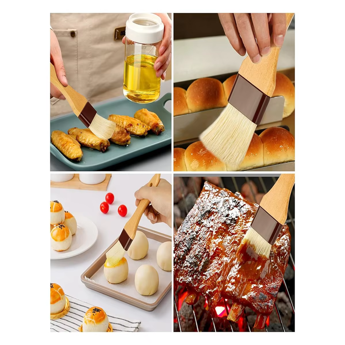 Qualité! Brosse à pâtisserie, brosse à badigeonner pour la cuisine, brosse de barbecue à poils natur